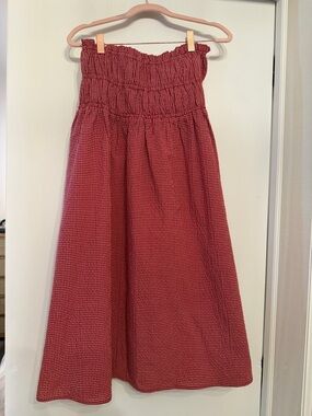 Smocked Waist Red Gingham Maxi Skirt